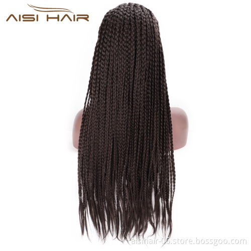 Aisi Hair Long Twist Braided Brown Wig Glueless Synthetic Lace Front Wig Senegalese Twist Box Braids Hair Wigs For Black Women